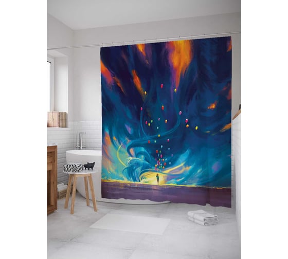 Штора (занавеска) для ванной JoyArty "Погода и волшебство" из сатена, 180х200 см с крючками, sc_12427 1