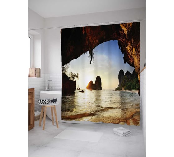 Штора (занавеска) для ванной JoyArty "Морская арка" из сатена, 180х200 см с крючками, sc_14721 1