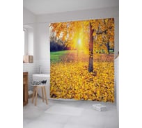 Штора (занавеска) для ванной JoyArty "В лесу опала листва" из сатена, 180х200 см с крючками, sc_15221