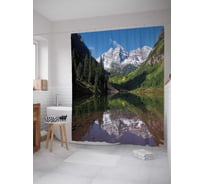 Штора (занавеска) для ванной JoyArty "Горные красоты вверх по течению" из сатена, 180х200 см с крючками, sc_15196