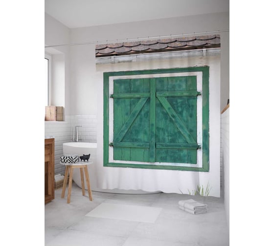 Штора (занавеска) для ванной JoyArty "Безопасные окна" из сатена, 180х200 см с крючками, sc_14202 1