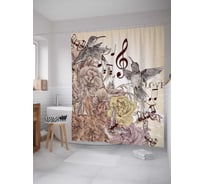 Штора (занавеска) для ванной JoyArty "Птичьи ноты" из сатена, 180х200 см с крючками, sc_12384