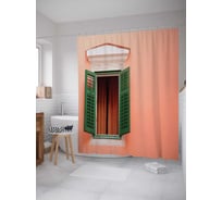 Штора (занавеска) для ванной JoyArty "Высокое окно" из сатена, 180х200 см с крючками, sc_14212