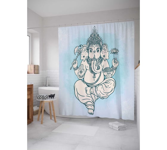 Штора (занавеска) для ванной JoyArty "Летящий Ганеша" из сатена, 180х200 см с крючками, sc_16854 1
