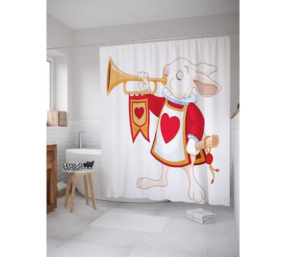 Штора (занавеска) для ванной JoyArty "Королевский кролик" из сатена, 180х200 см с крючками, sc_14090 1