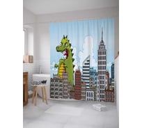 Штора (занавеска) для ванной JoyArty "Ярость динозавра" из сатена, 180х200 см с крючками, sc_12652