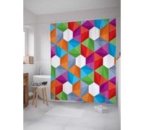 Штора (занавеска) для ванной JoyArty "Цветные пятиугольники" из сатена, 180х200 см с крючками, sc_14480