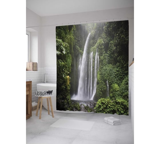 Штора (занавеска) для ванной JoyArty "Бразильский водопад" из сатена, 180х200 см с крючками, sc_10146 1