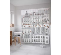 Штора (занавеска) для ванной JoyArty "Графические городские крыши Парижа" из сатена, 180х200 см с крючками, sc_14711