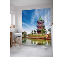 Штора (занавеска) для ванной JoyArty "Божественный храм" из сатена, 180х200 см с крючками, sc_14115