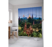 Штора (занавеска) для ванной JoyArty "Восточный стиль" из сатена, 180х200 см с крючками, sc_14118