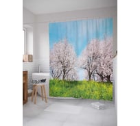 Штора (занавеска) для ванной JoyArty "Белоснежное цветение" из сатена, 180х200 см с крючками, sc_17423