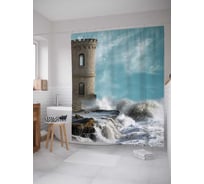 Штора (занавеска) для ванной JoyArty "Замок на волнах" из сатена, 180х200 см с крючками, sc_14699