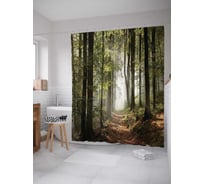 Штора (занавеска) для ванной JoyArty "Лесная тропинка" из сатена, 180х200 см с крючками, sc_14617