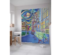 Штора (занавеска) для ванной JoyArty "Волнистые ночи" из сатена, 180х200 см с крючками, sc_12431