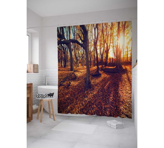 Штора (занавеска) для ванной JoyArty "Яркая осень" из сатена, 180х200 см с крючками, sc_14625 1