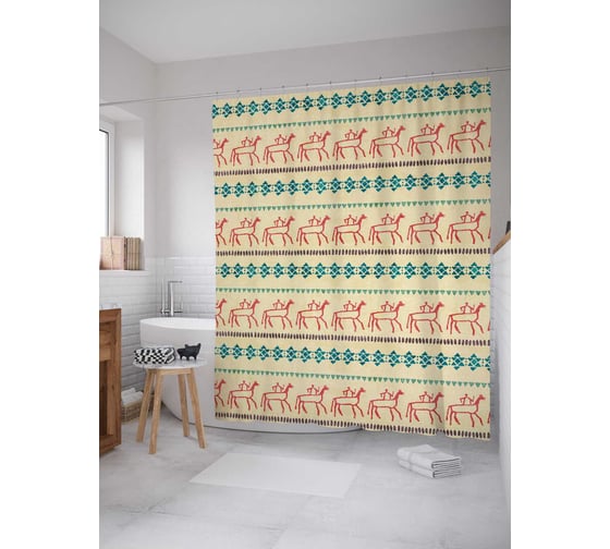 Штора (занавеска) для ванной JoyArty "Бесконечный караван" из сатена, 180х200 см с крючками, sc_16838 1