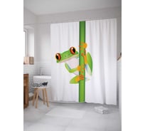 Штора (занавеска) для ванной JoyArty "Наблюдательная квакша" из сатена, 180х200 см с крючками, sc_15244