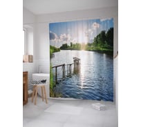 Штора (занавеска) для ванной JoyArty "Отдых у реки" из сатена, 180х200 см с крючками, sc_15174