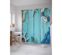 Штора (занавеска) для ванной JoyArty "Маленький штурвал на борту" из сатена, 180х200 см с крючками, sc_12533