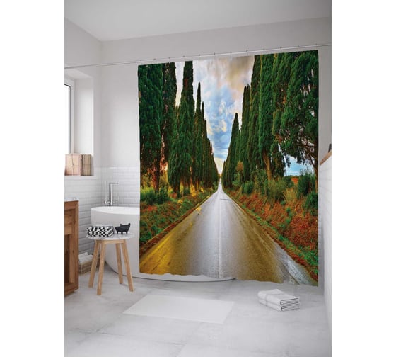 Штора (занавеска) для ванной JoyArty "Путь в неизвестность" из сатена, 180х200 см с крючками, sc_14589 1