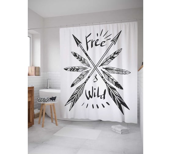Штора (занавеска) для ванной JoyArty "Свободные и дикие" из сатена, 180х200 см с крючками, sc_14645 1