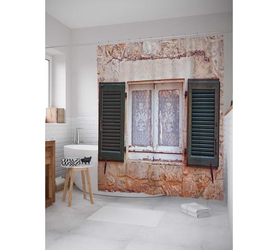 Штора (занавеска) для ванной JoyArty "Загляните в окошко" из сатена, 180х200 см с крючками, sc_14197 1