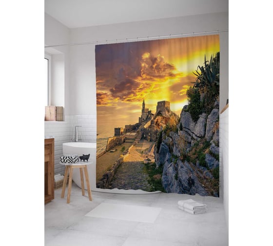 Штора (занавеска) для ванной JoyArty "Дорога к морскому дворцу" из сатена, 180х200 см с крючками, sc_14695 1