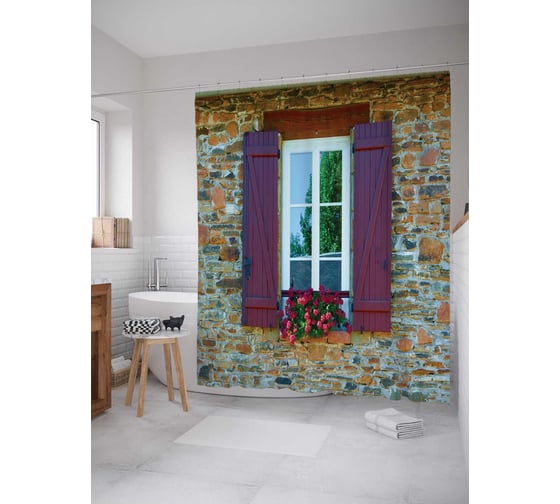 Штора (занавеска) для ванной JoyArty "Декоративное окно" из сатена, 180х200 см с крючками, sc_14201 1