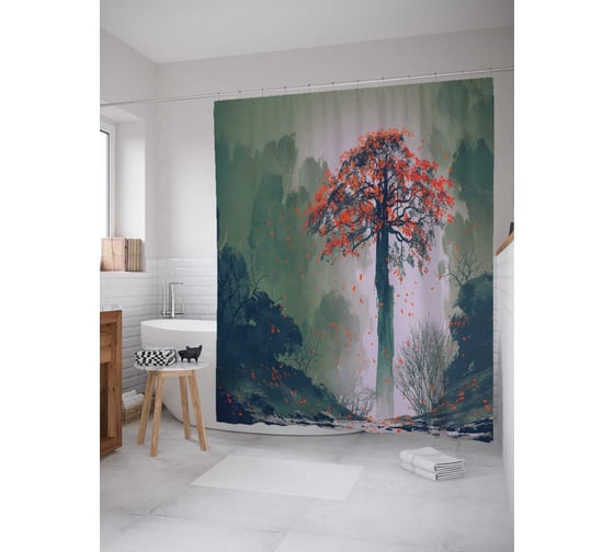Штора (занавеска) для ванной JoyArty "Манящее дерево" из сатена, 180х200 см с крючками, sc_12910 1