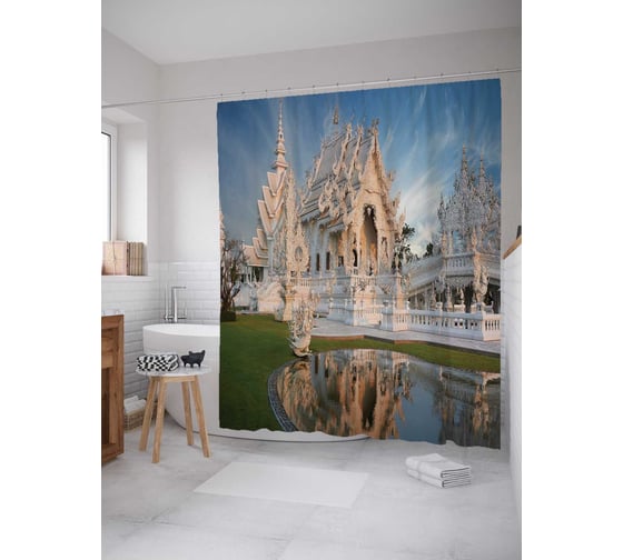 Штора (занавеска) для ванной JoyArty "Снежный дворец" из сатена, 180х200 см с крючками, sc_16612 1
