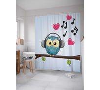 Штора (занавеска) для ванной JoyArty "Сова меломан" из сатена, 180х200 см с крючками, sc_12685