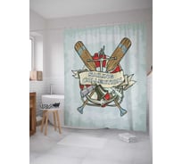 Штора (занавеска) для ванной JoyArty "Морской коллекционер" из сатена, 180х200 см с крючками, sc_12544