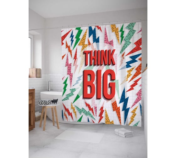 Штора (занавеска) для ванной JoyArty "Молнии и надпись" из сатена, 180х200 см с крючками, sc_16787 1