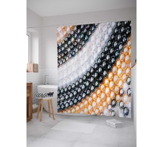 Штора (занавеска) для ванной JoyArty "Жемчужный парад" из сатена, 180х200 см с крючками, sc_14157 1