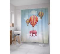 Штора (занавеска) для ванной JoyArty "Слон на воздушном шаре" из сатена, 180х200 см с крючками, sc_12635