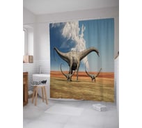 Штора (занавеска) для ванной JoyArty "Семейка динозавров" из сатена, 180х200 см с крючками, sc_12653