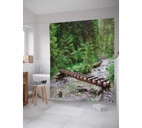 Штора (занавеска) для ванной JoyArty "Лесная переправа" из сатена, 180х200 см с крючками, sc_10403