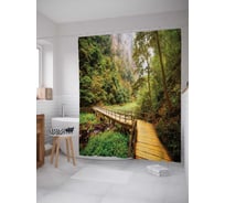 Штора (занавеска) для ванной JoyArty "Лесной маршрут" из сатена, 180х200 см с крючками, sc_10402