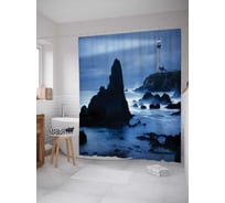 Штора (занавеска) для ванной JoyArty "Ночи у маяка" из сатена, 180х200 см с крючками, sc_12377