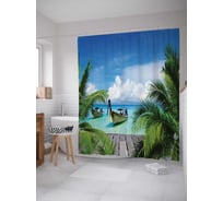 Штора (занавеска) для ванной JoyArty "Путешественники на берегу" из сатена, 180х200 см с крючками, sc_12490