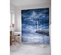 Штора (занавеска) для ванной JoyArty "Грозовой маяк" из сатена, 180х200 см с крючками, sc_12358