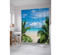 Штора (занавеска) для ванной JoyArty "Вид с пальмы" из сатена, 180х200 см с крючками, sc_12482