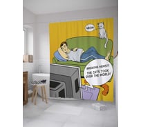 Штора (занавеска) для ванной JoyArty "Коты везде" из сатена, 180х200 см с крючками, sc_28593