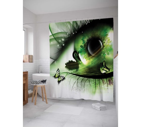 Штора (занавеска) для ванной JoyArty "Взгляд фантазии" из сатена, 180х200 см с крючками, sc_12454 1