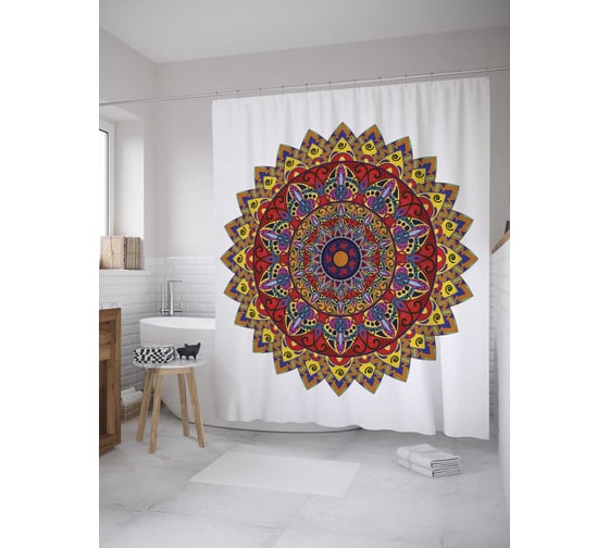 Штора (занавеска) для ванной JoyArty "Яркая мандала" из сатена, 180х200 см с крючками, sc_28100 1