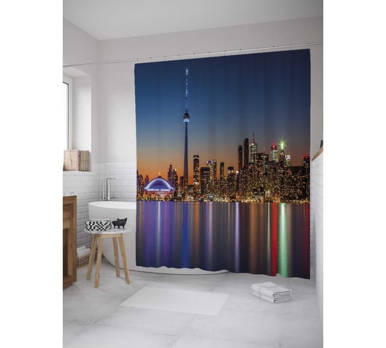 Штора (занавеска) для ванной JoyArty "Огни Торонто" из сатена, 180х200 см с крючками, sc_27964 1