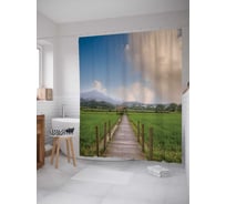 Штора (занавеска) для ванной JoyArty "Мост через поле" из сатена, 180х200 см с крючками, sc_14887