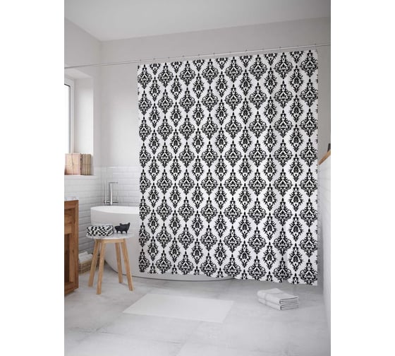 Штора (занавеска) для ванной JoyArty "Классический орнамент" из сатена, 180х200 см с крючками, sc_17382 1