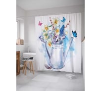 Штора (занавеска) для ванной JoyArty "Поливалка расцвела" из сатена, 180х200 см с крючками, sc_16658